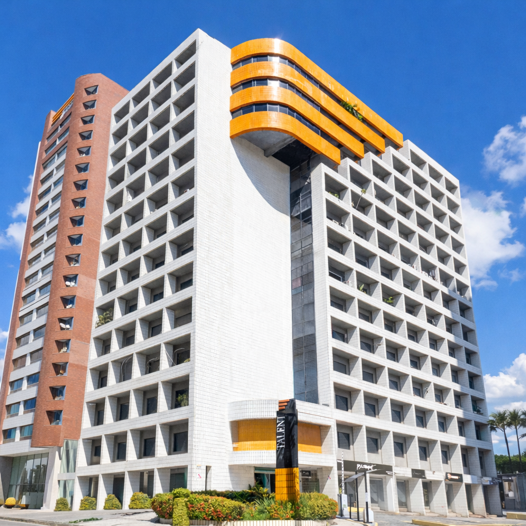 Prédio moderno com estrutura laranja